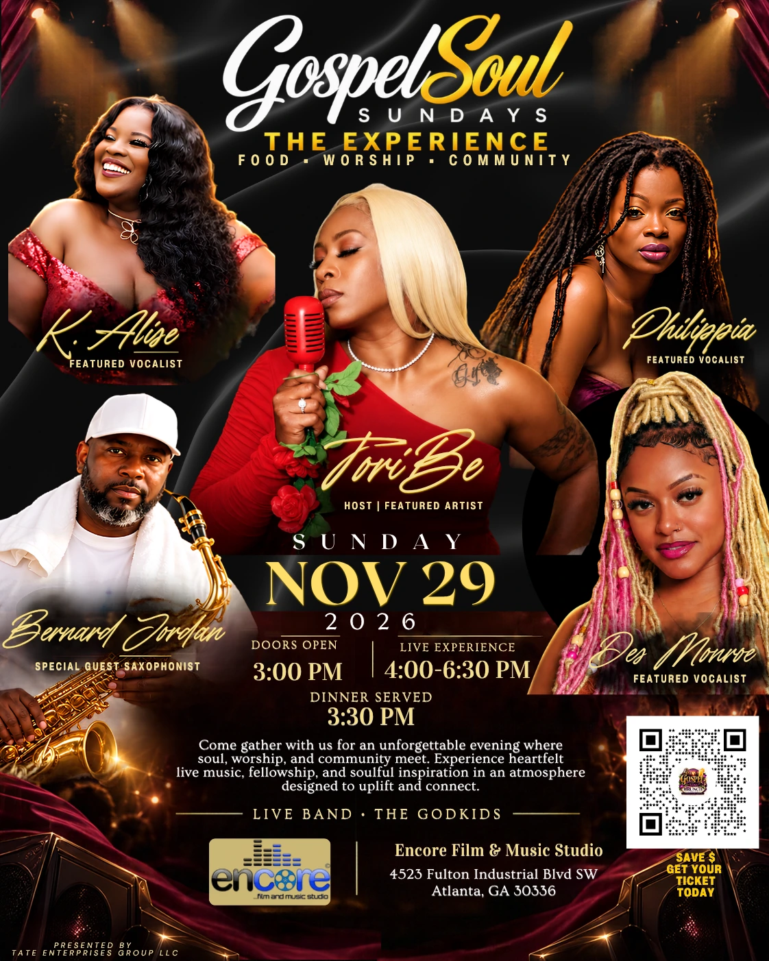 GospelSoul The Experience group flyer — November 29 at Encore Film and Music Studio. Select for show details.